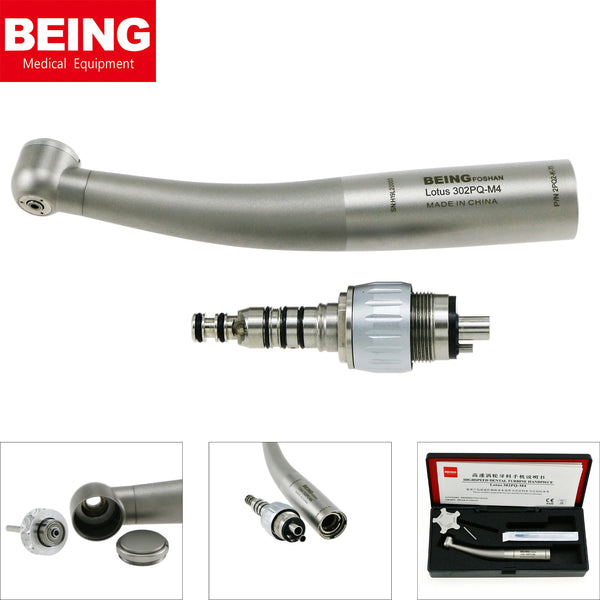 BEING Dental Fiber Optic Handpiece Turbine Ti-Coated Push button 3 Water Spray fit LED Coupler 302PBQ-K Ti