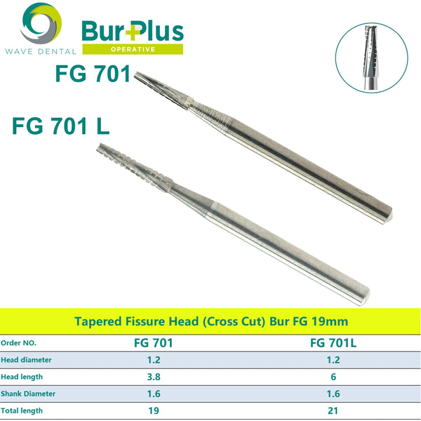 PRIMA WAVE Dental Carbide Burs Taper Fissure FG 701 Dental Strawberries Dentistry Drill For Laboratory Clinic Dentist 5Pcs/Pack