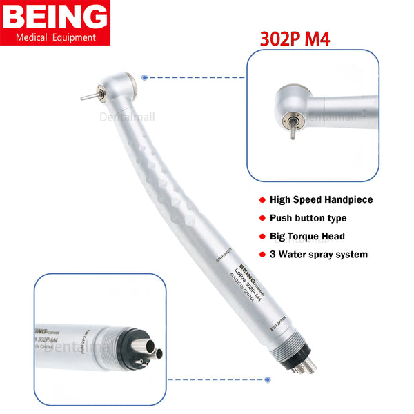 BEING Dental Big Torque Head Push Button 3 Spray High Speed Handpiece Lotus 302P M4