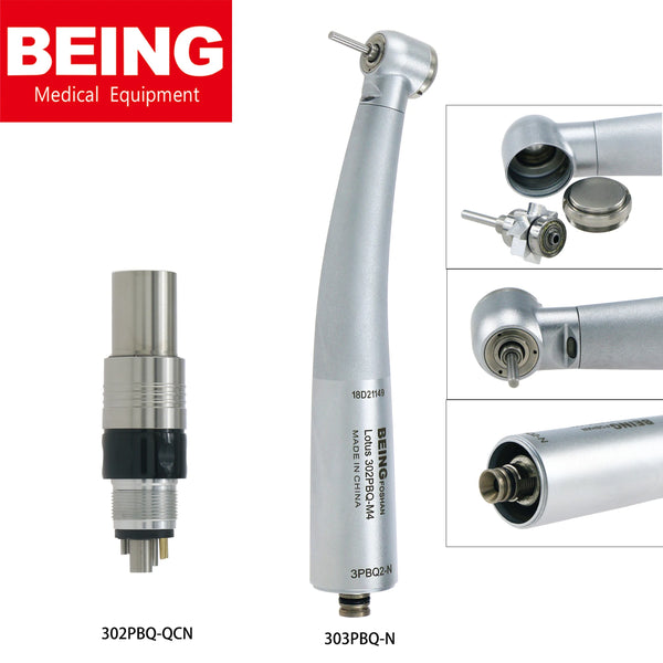 BEING Dental Turbine High Speed Handpiece Triple Water Spray Standard Head Fiber Optic LED 303PBQ-N Compatible NSK With Coupling