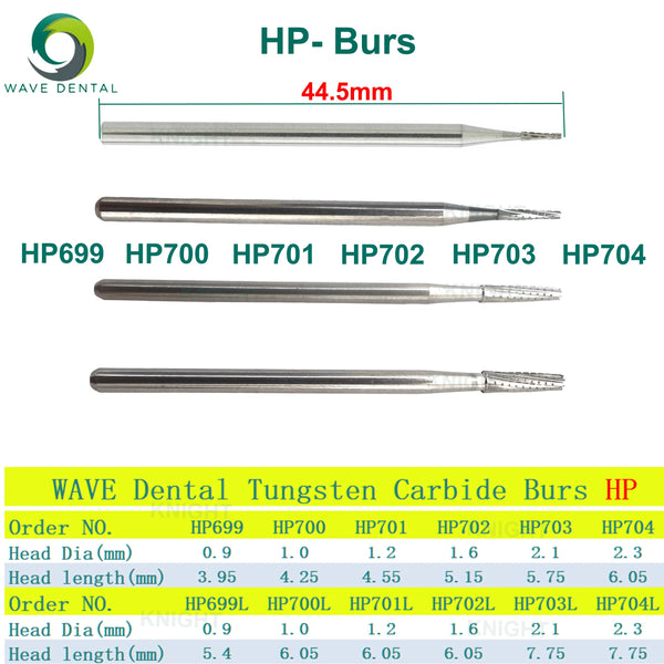 WAVE Dental Tungsten Carbide Burs Slow Speed Dental Drills Bits HP Bur Tapered Fissure Head Dentistry Products 5Pcs/pack