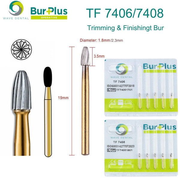 WAVE Dental Tungsten Carbide Burs Trimming Finishingt Bur Egg Shape Head Drill TF7406 TF7408 For Laboratory Clinic 5Pcs/Pack