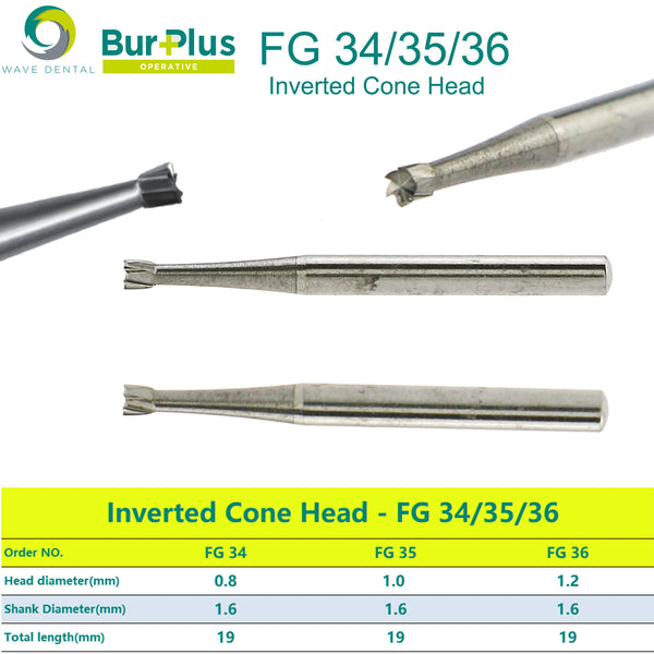WAVE Dental Bur Tungsten Carbide Burs FG Inverted Cone Head Dental Drill For High Speed Handpiece Dentist Tools