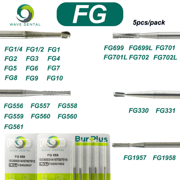 Dental Tungsten Carbide Strawberries Burs High Speed Dentistry Drills Bits FG Tapered Fissure Cross Head Round Head Dental Tools